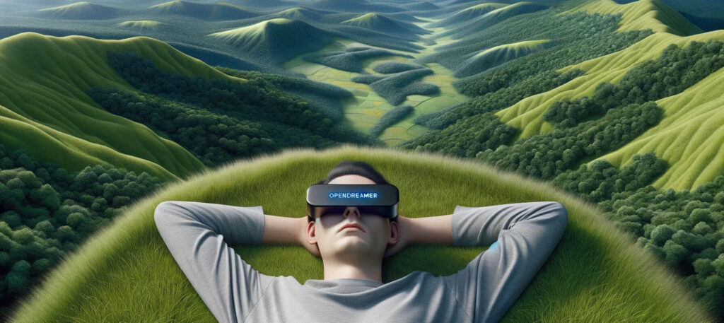 obraz chłopaka leżącego na wzgórzu z urządzeniem OpenDreamer